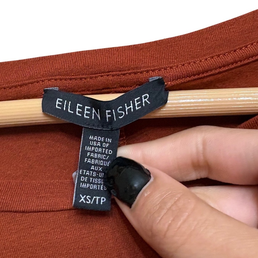 Eileen‎ Fisher Rust Orange Viscose Spandex 3/4 Sleeve Scoop Neck Top XS F17VFF - Picture 4 of 5